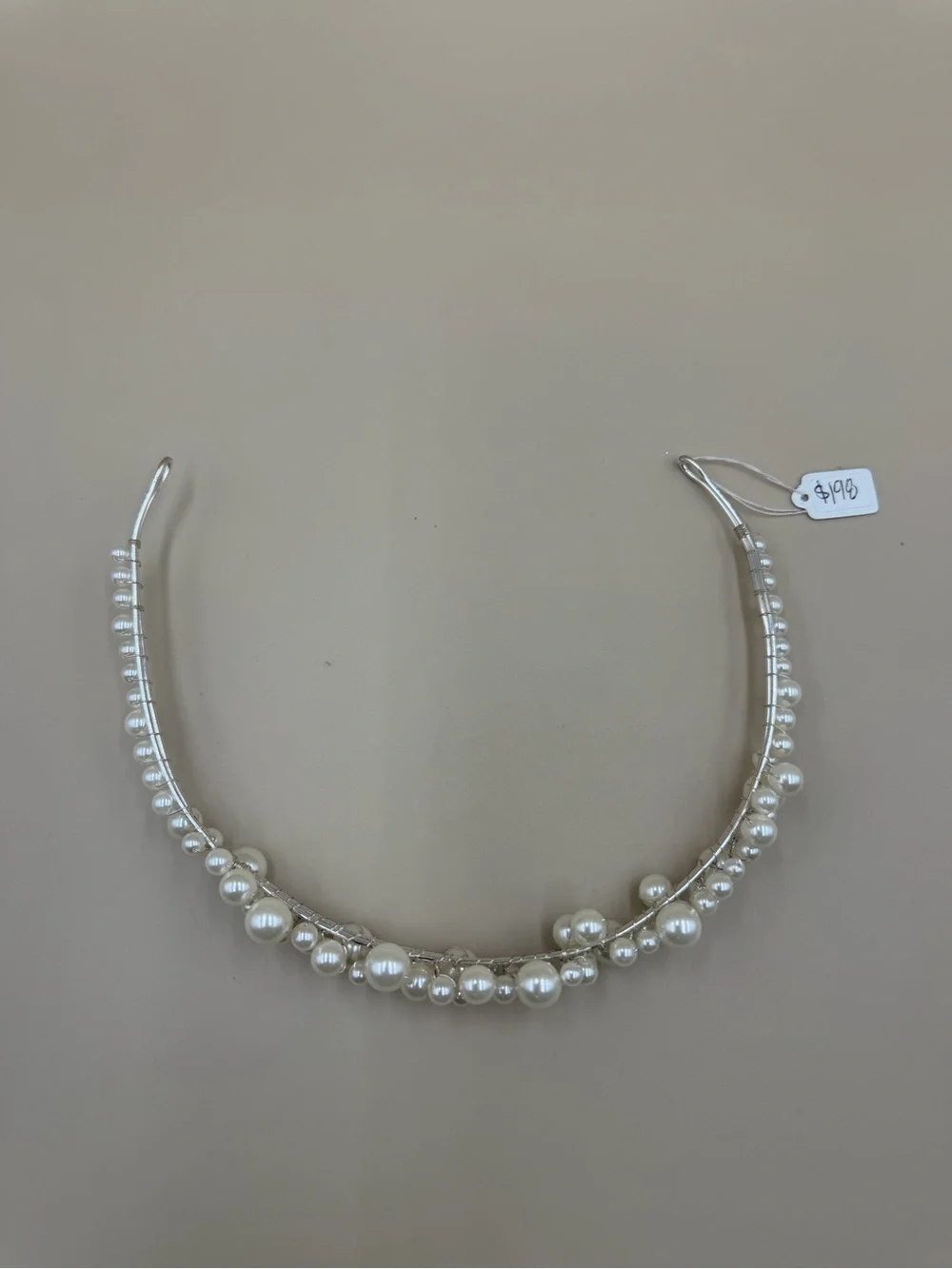 Bridal Pearl Headband Wedding Hair Accessory Ivory Faux Pearl Silver Tone NEW